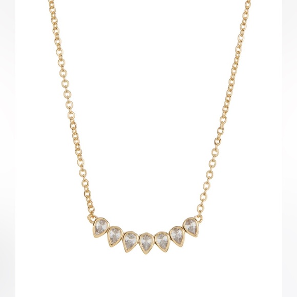 Sterling Forever Teardrop CZ Arch Pendant Necklace- Gold - Picture 1 of 9